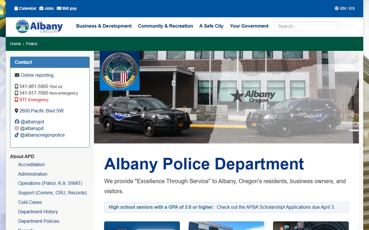Albany Police Department page related to traffic ticket records and enforcement programs
