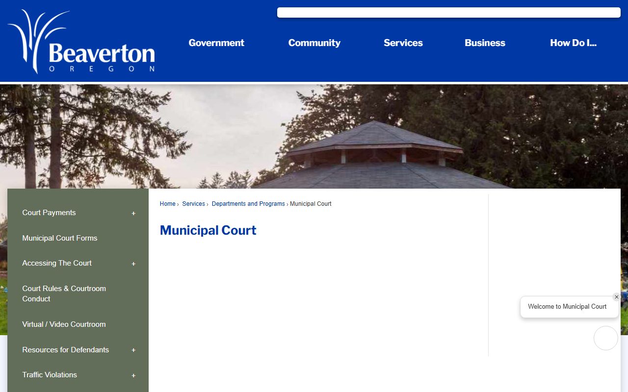Beaverton Municipal Court page for traffic ticket records and court services