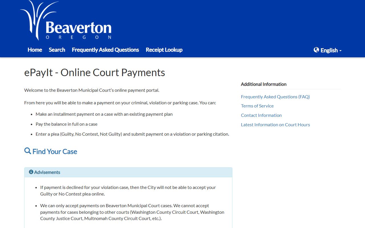 Beaverton ePay-it online payment portal for traffic ticket records