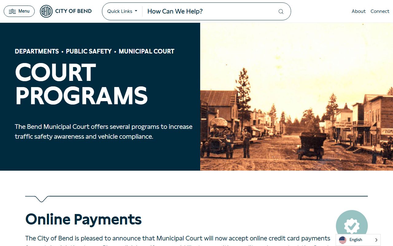 Bend Municipal Court programs page for traffic ticket records and safety courses