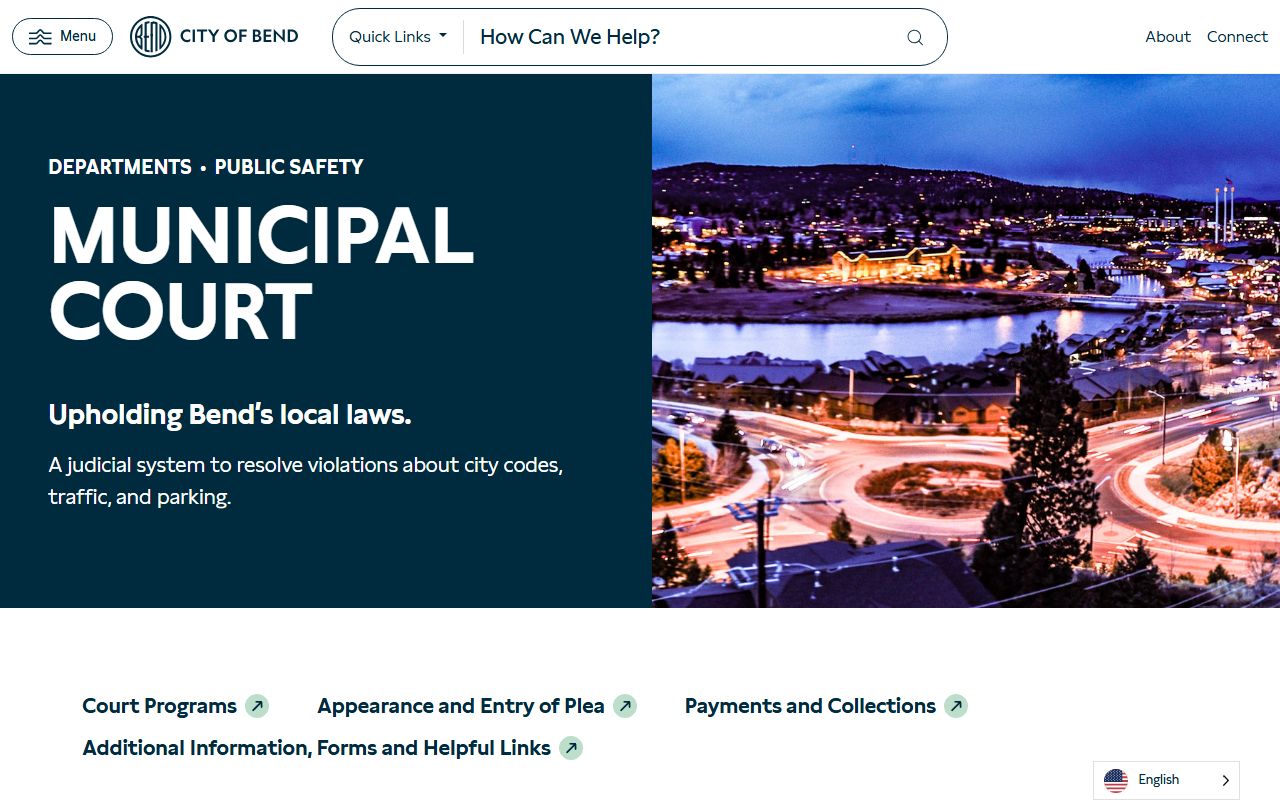 Bend Municipal Court page for traffic ticket records and court services