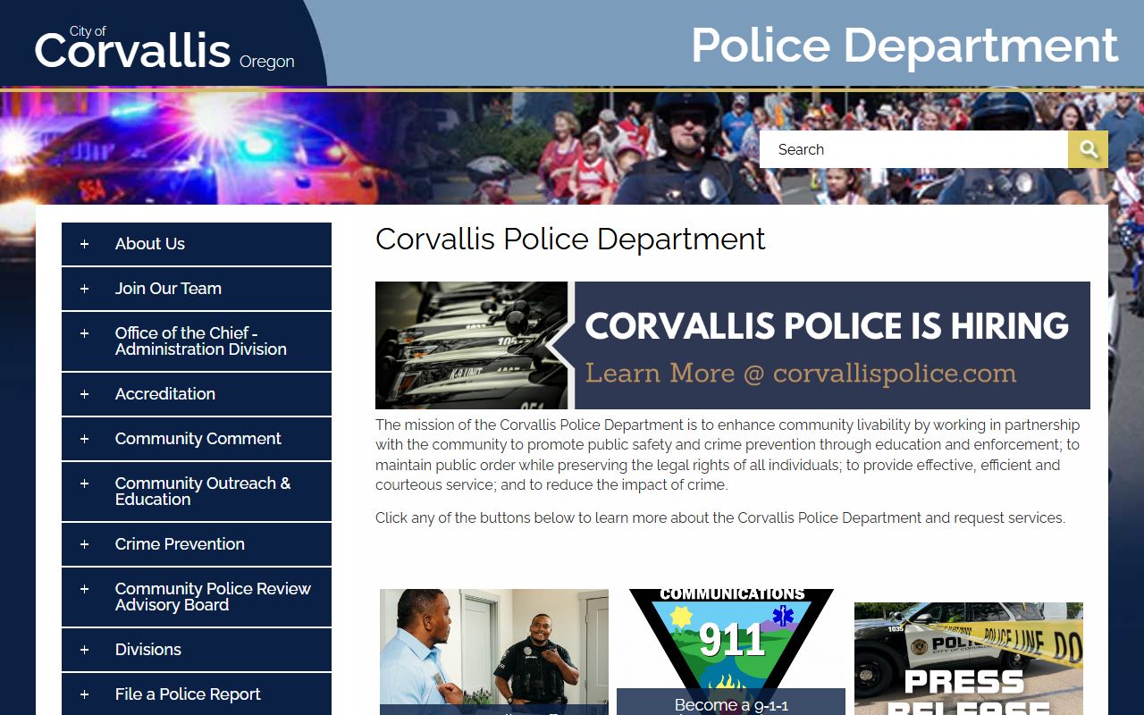 Corvallis Police Department page related to traffic ticket records and enforcement