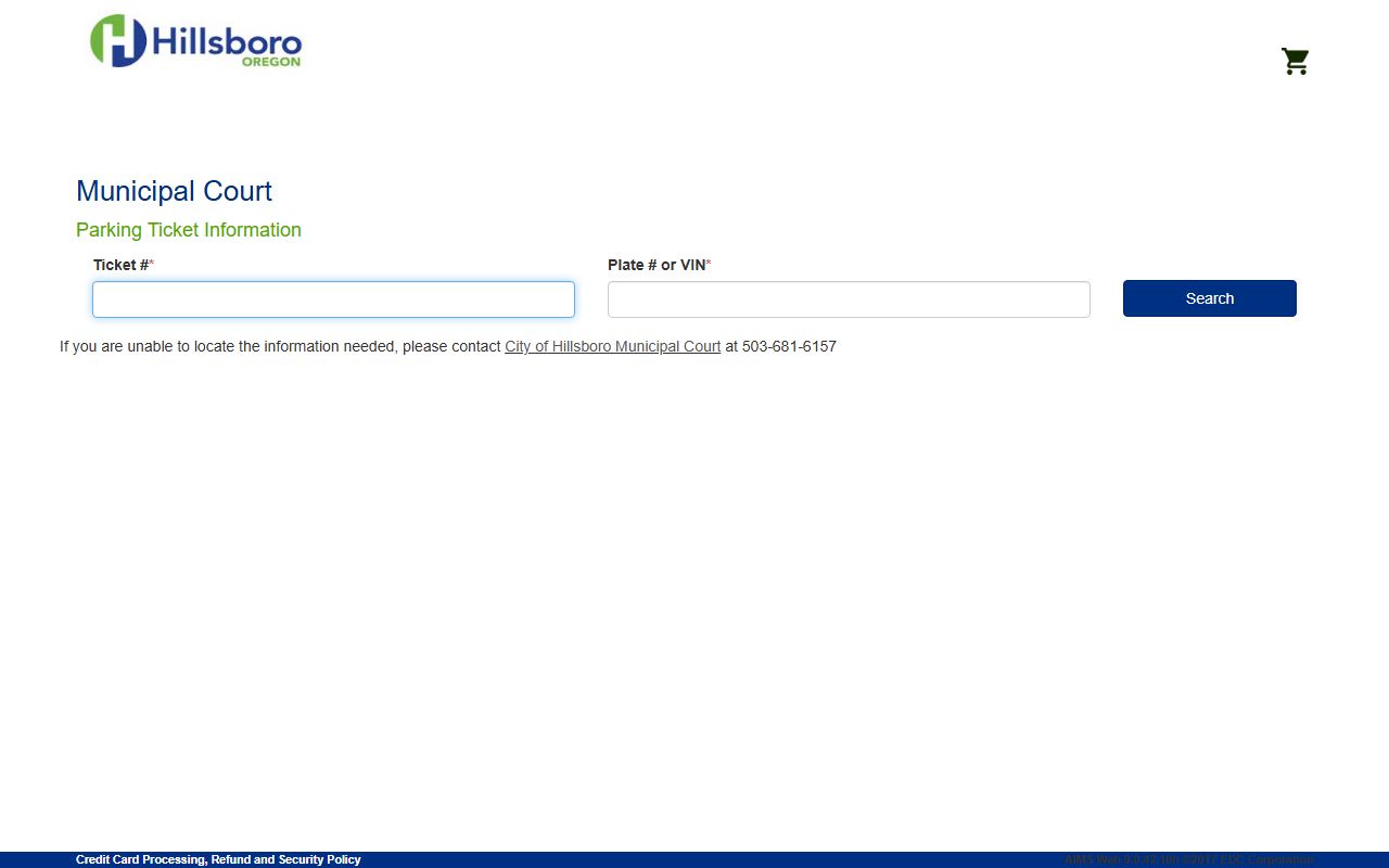 Hillsboro parking ticket payment page for traffic ticket records