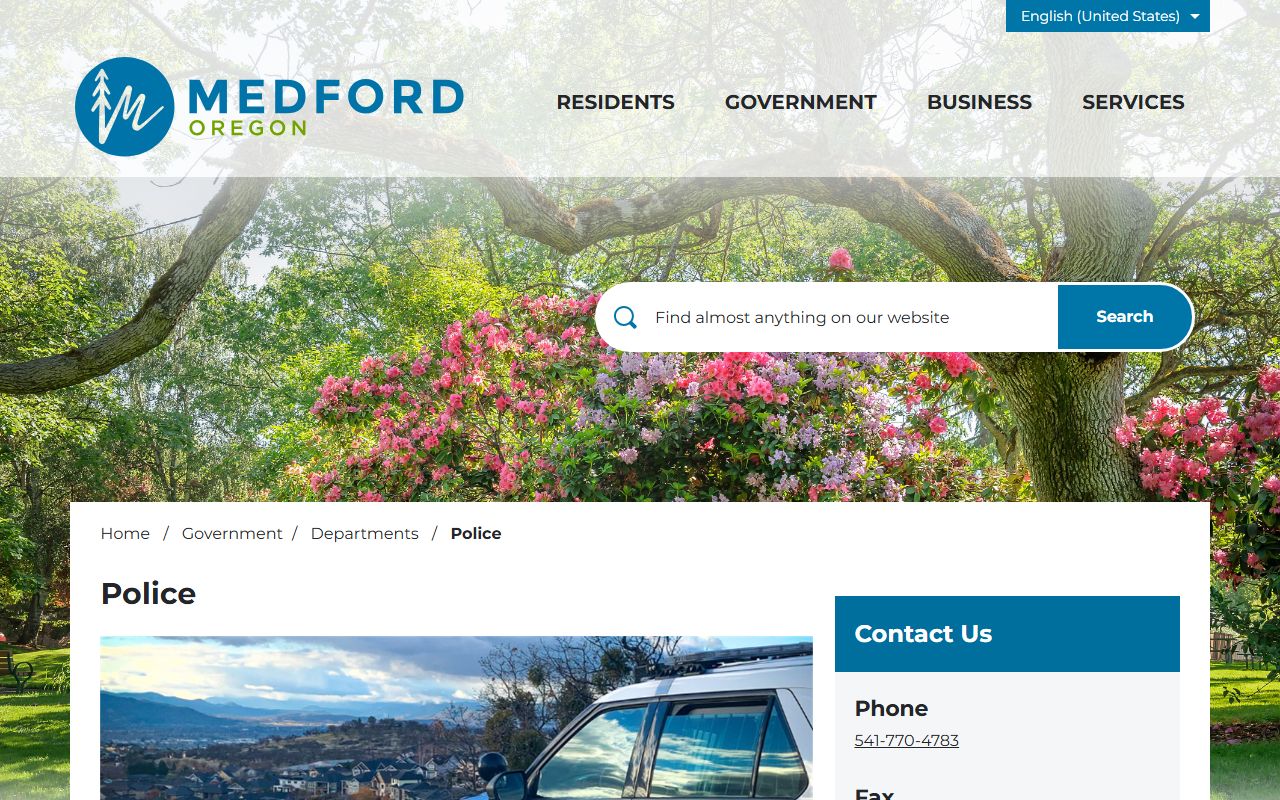Medford Police Department page for traffic ticket records and public safety