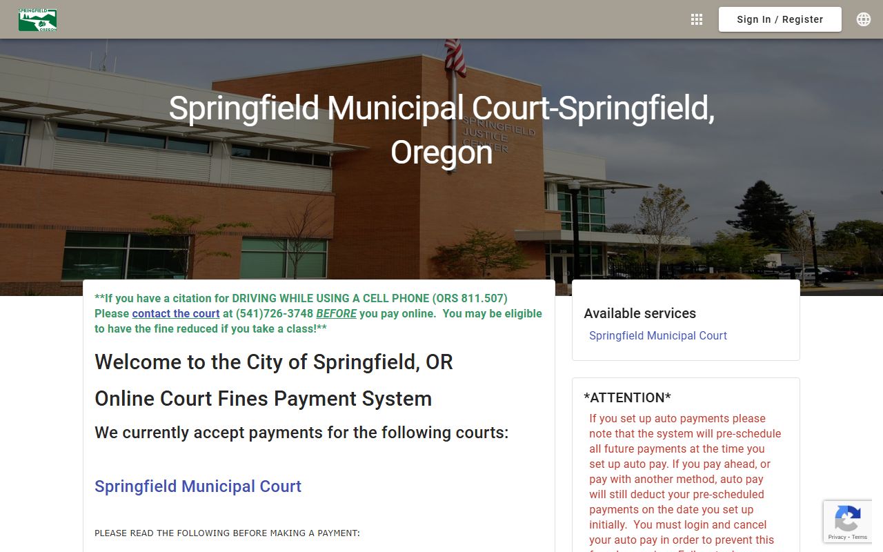 Springfield online payment portal for traffic ticket records and fine payments