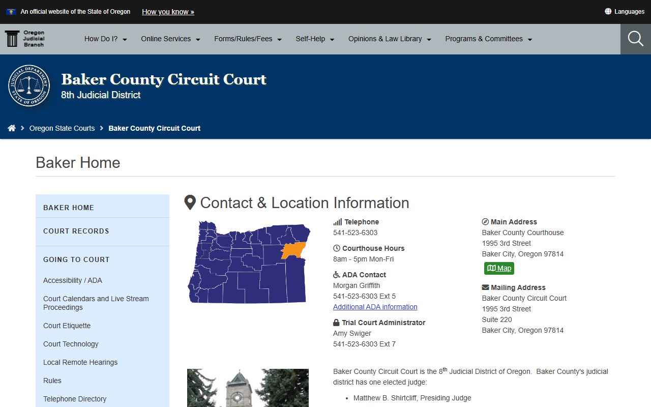 Baker County Circuit Court website for traffic ticket records