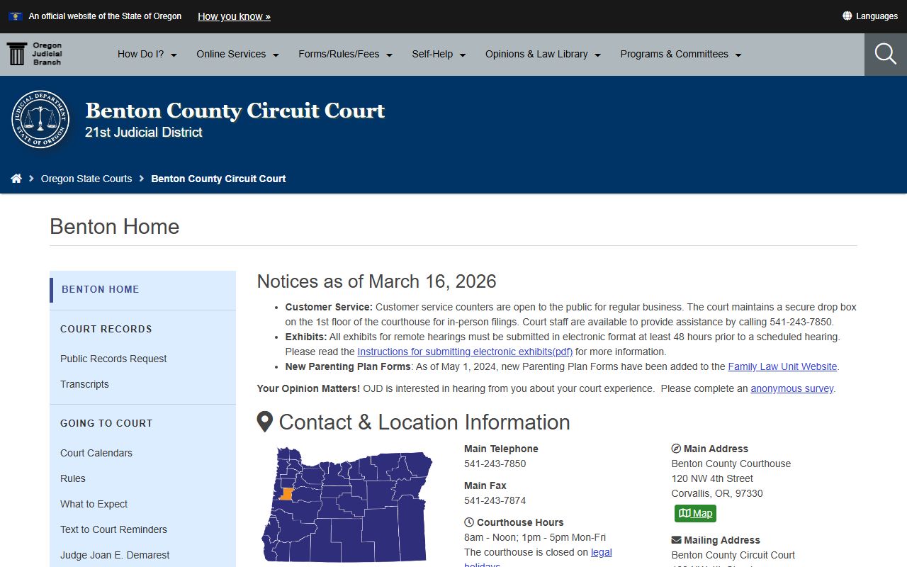 Benton County Circuit Court website for traffic ticket records