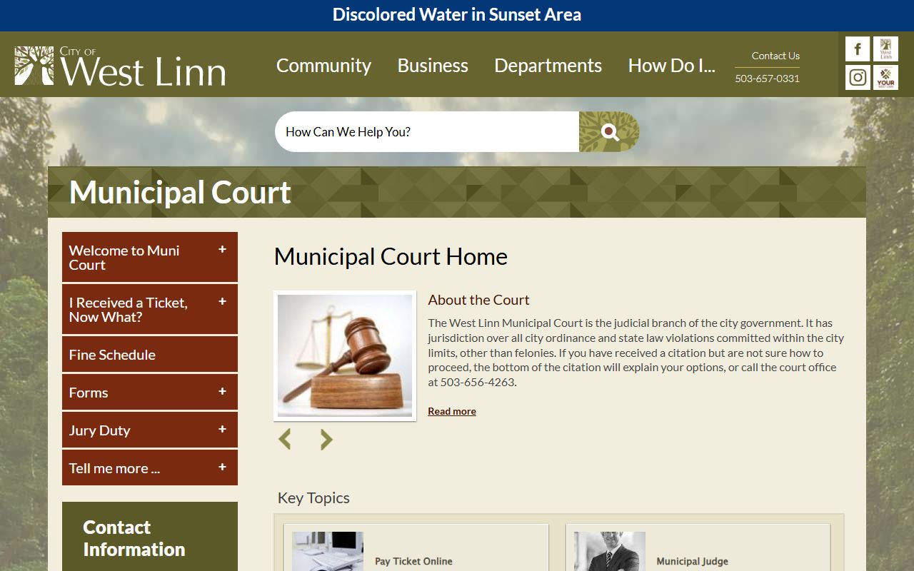 West Linn Municipal Court page for Clackamas County traffic ticket records