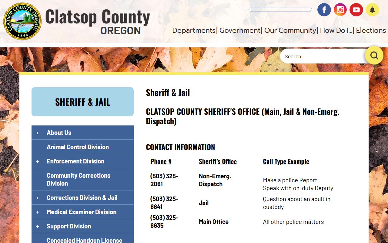 Clatsop County Sheriff's Office website for traffic ticket records