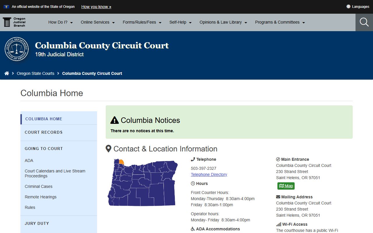 Columbia County Circuit Court website for traffic ticket records
