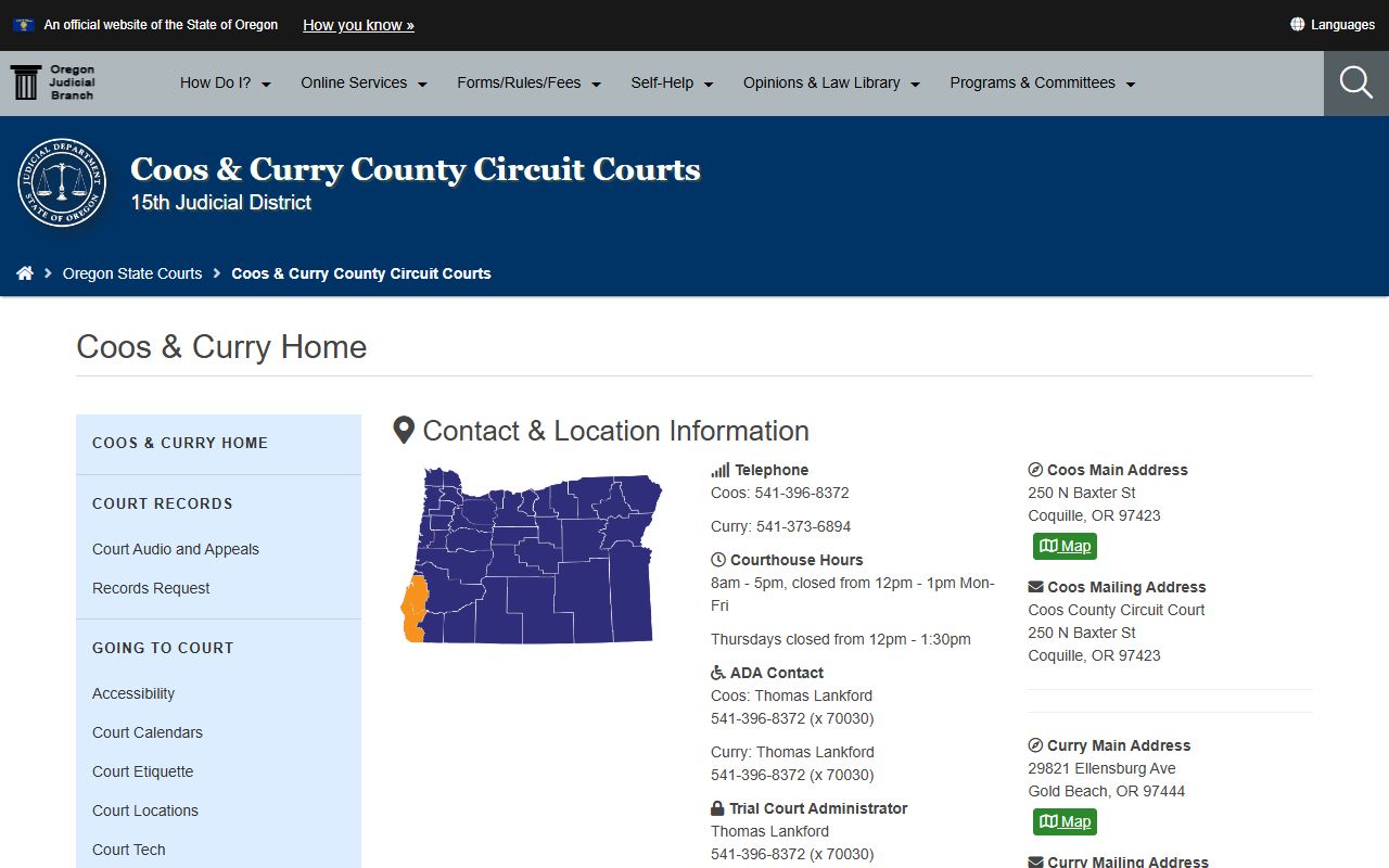 Coos County Circuit Court website for traffic ticket records