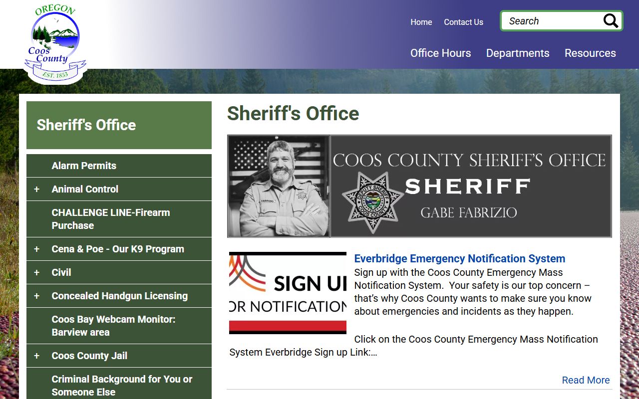 Coos County Sheriff's Office website for traffic ticket records