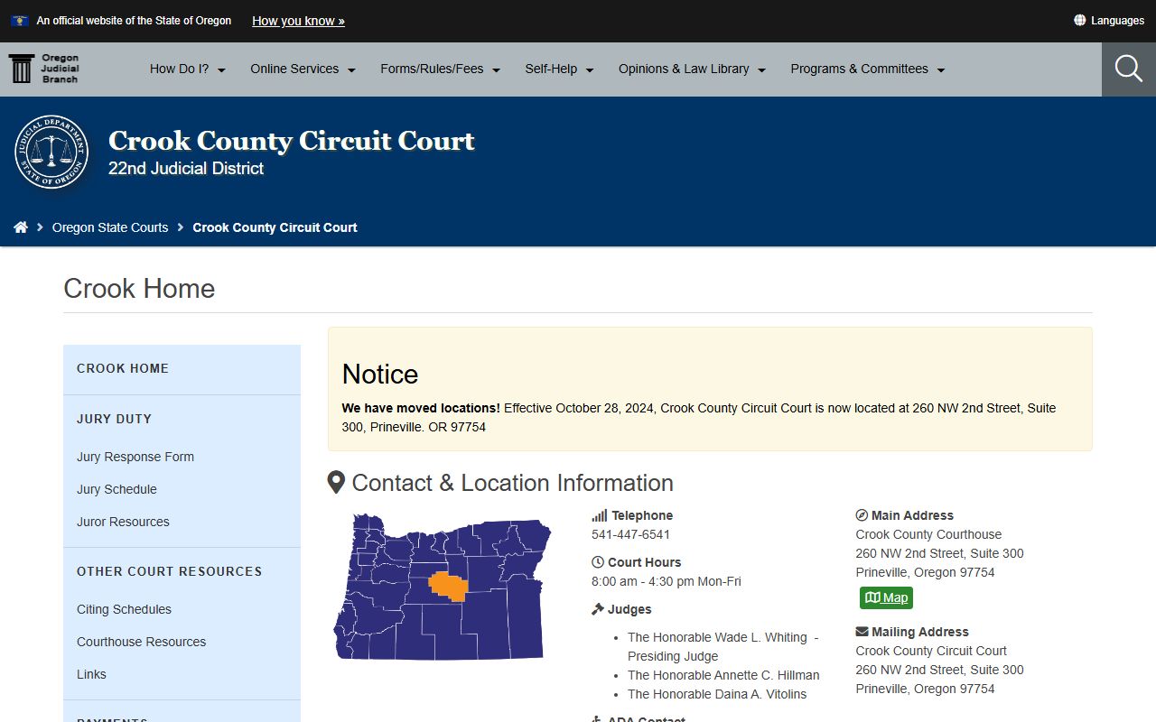 Crook County Circuit Court website for traffic ticket records