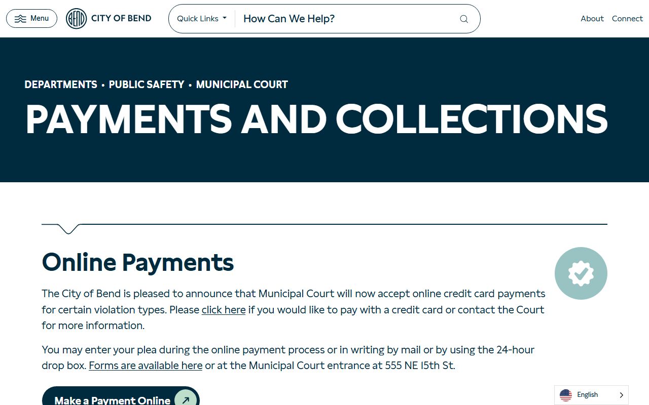 Bend Municipal Court payments and collections for Deschutes County traffic ticket records