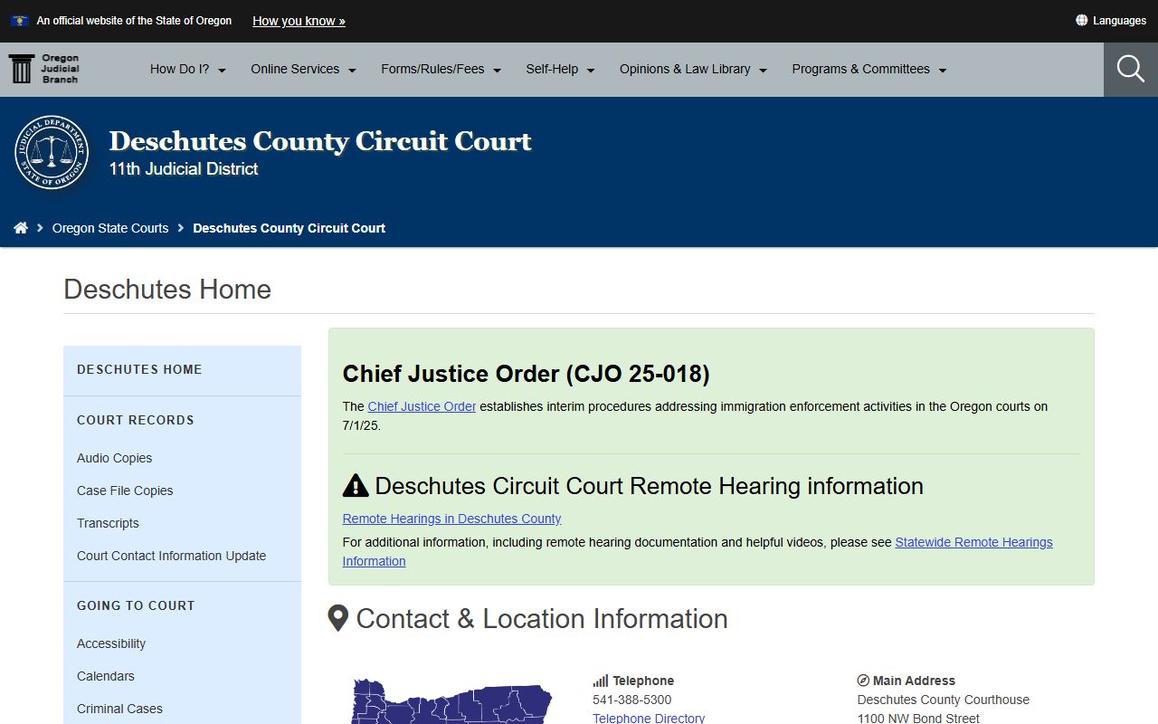 Deschutes County Circuit Court website for traffic ticket records