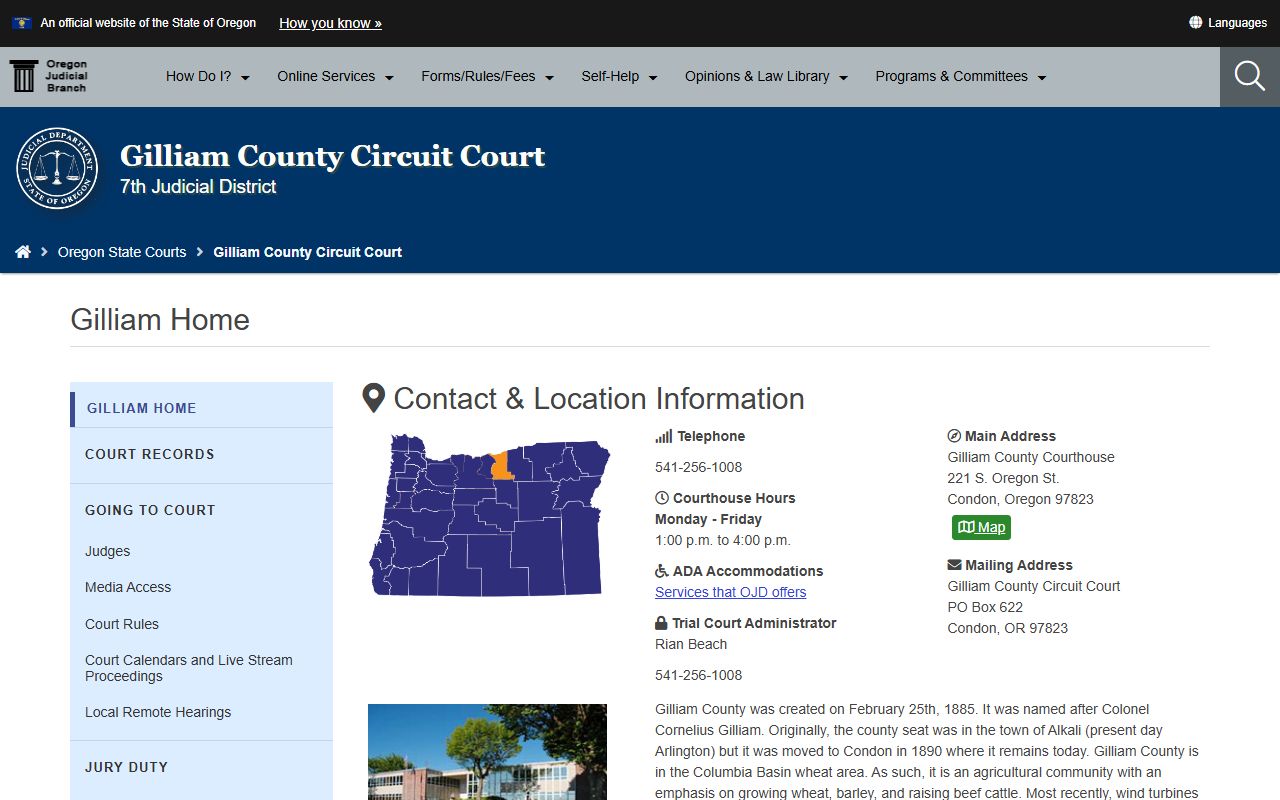 Gilliam County Circuit Court website for traffic ticket records