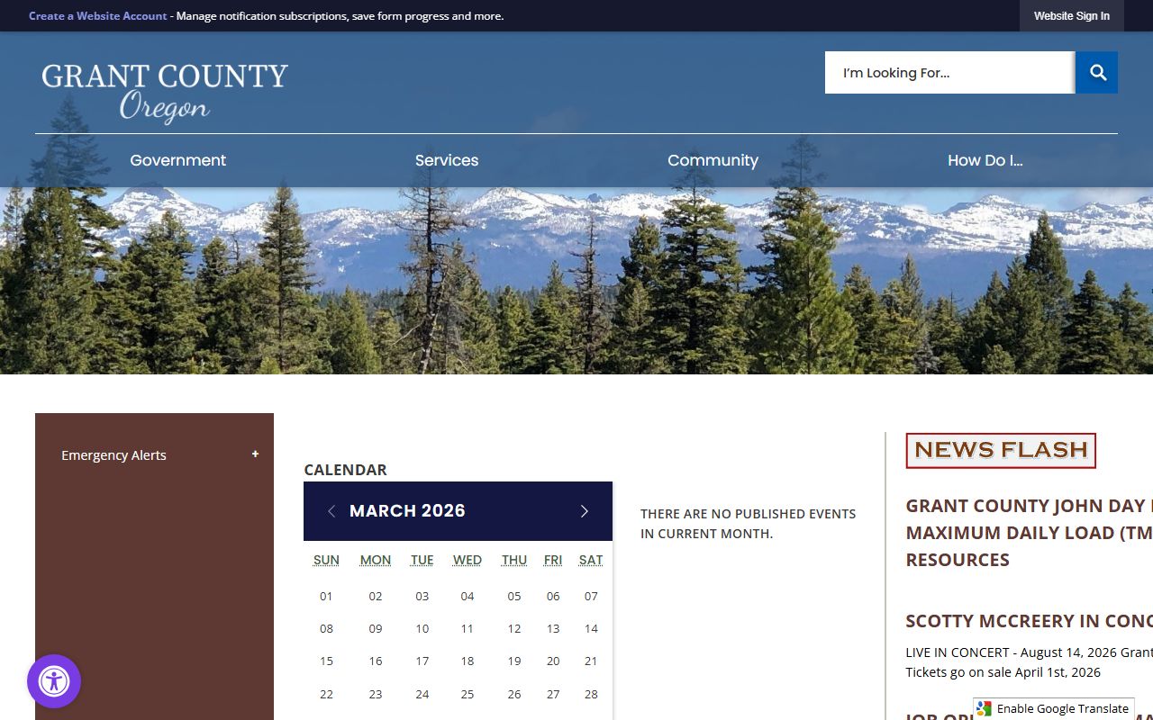 Grant County government website for traffic ticket records