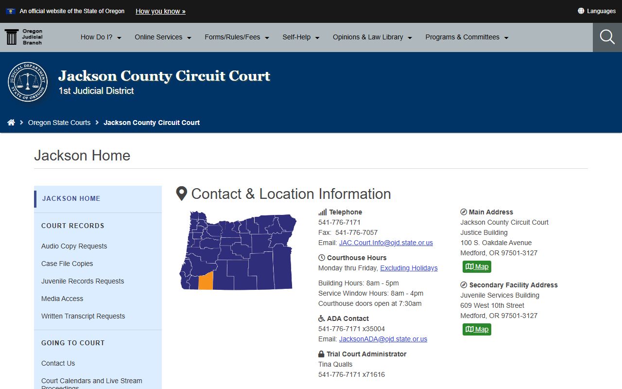 Jackson County Circuit Court records request page for traffic ticket records