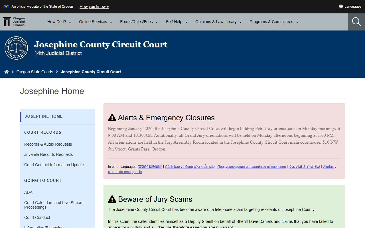 Josephine County Circuit Court website for traffic ticket records