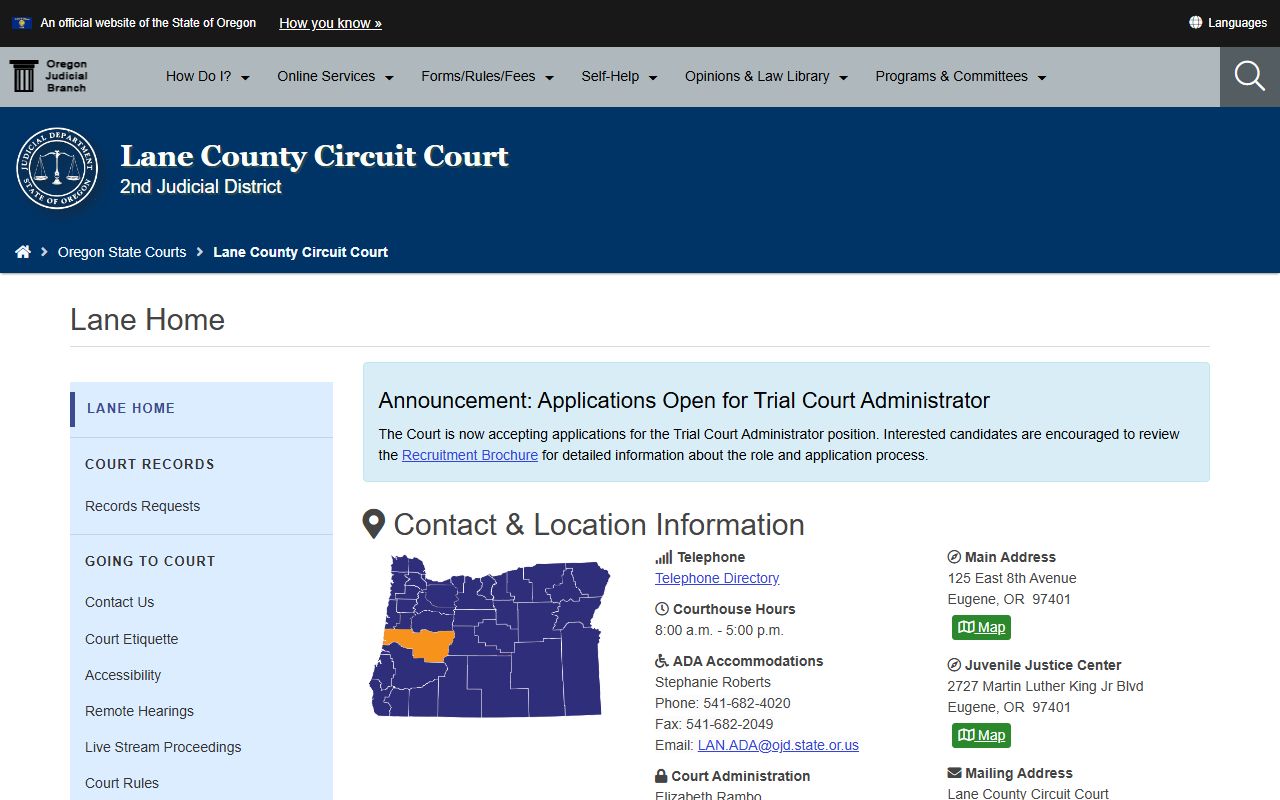 Lane County Circuit Court website for traffic ticket records