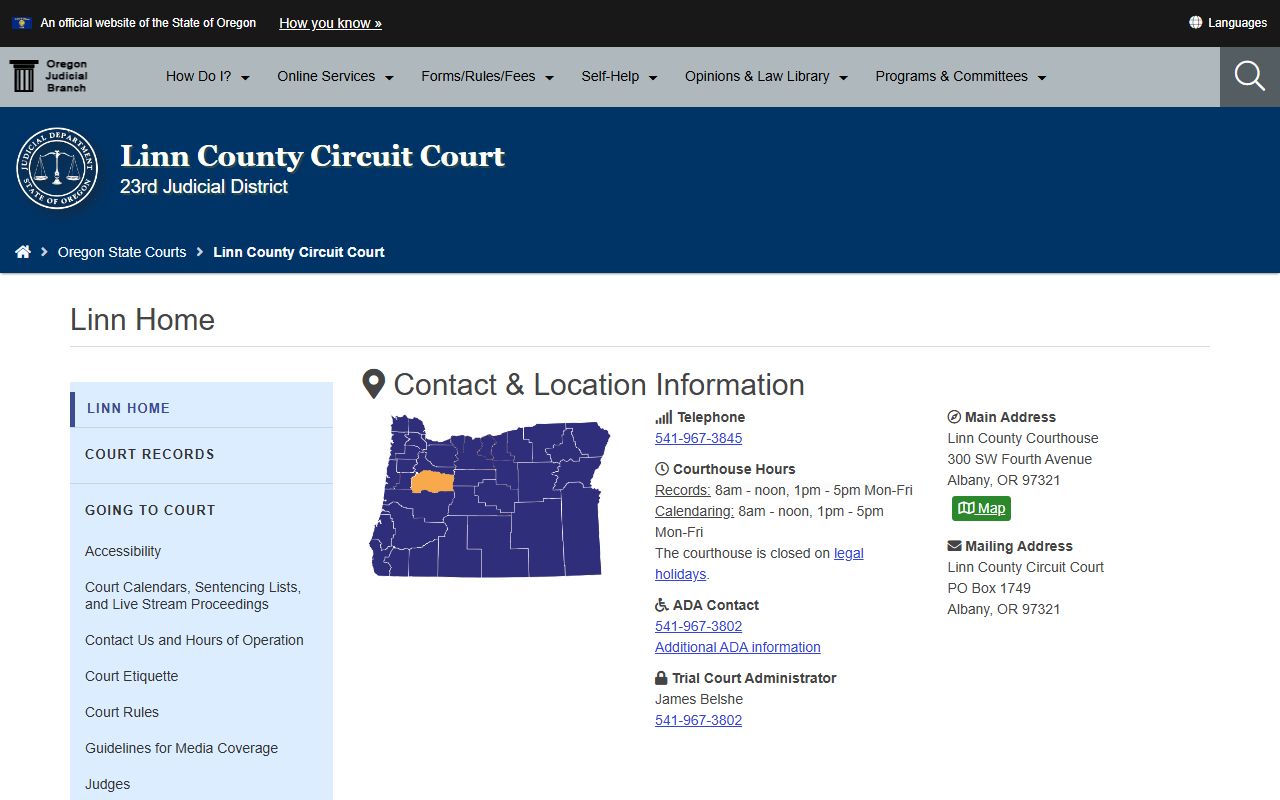 Linn County Circuit Court website for traffic ticket records
