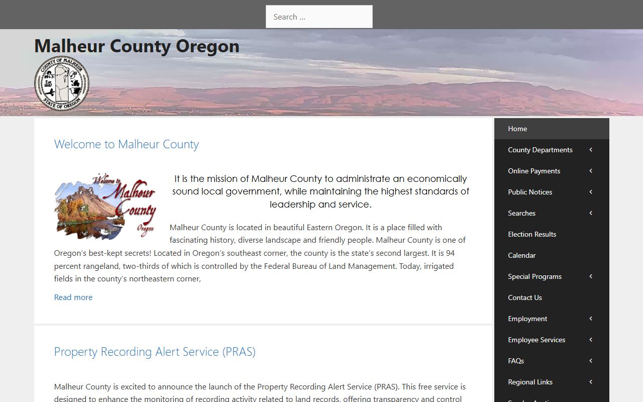 Malheur County government website for county records