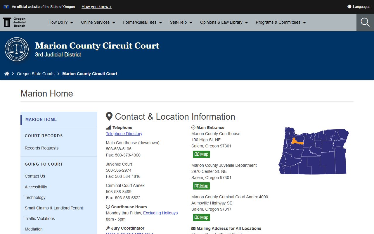 Marion County Circuit Court page for traffic ticket records