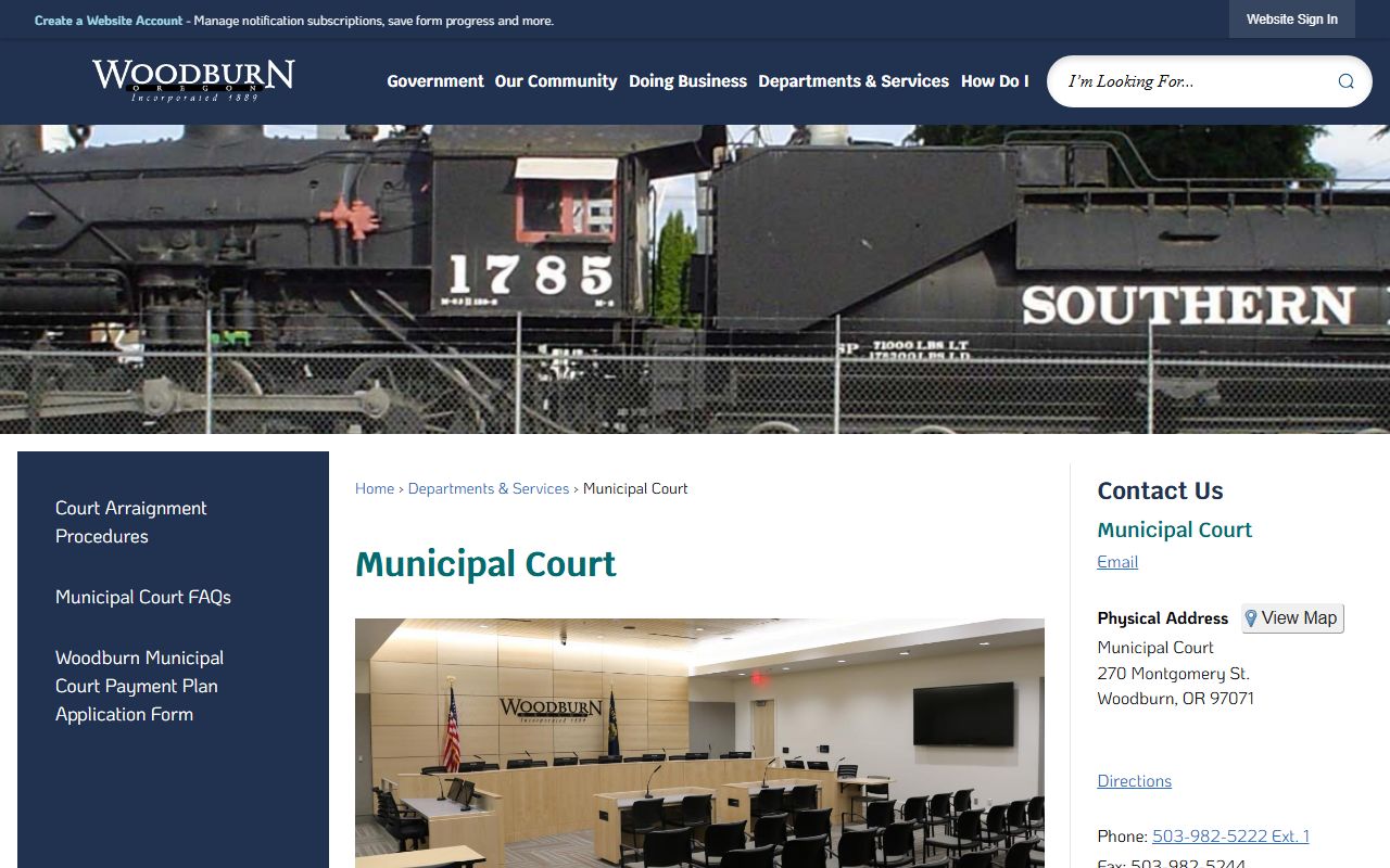 Woodburn Municipal Court page for Marion County traffic ticket records