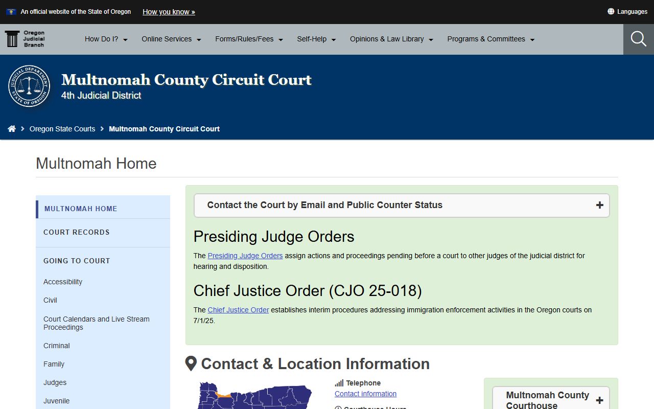 Multnomah County Circuit Court website for traffic ticket records