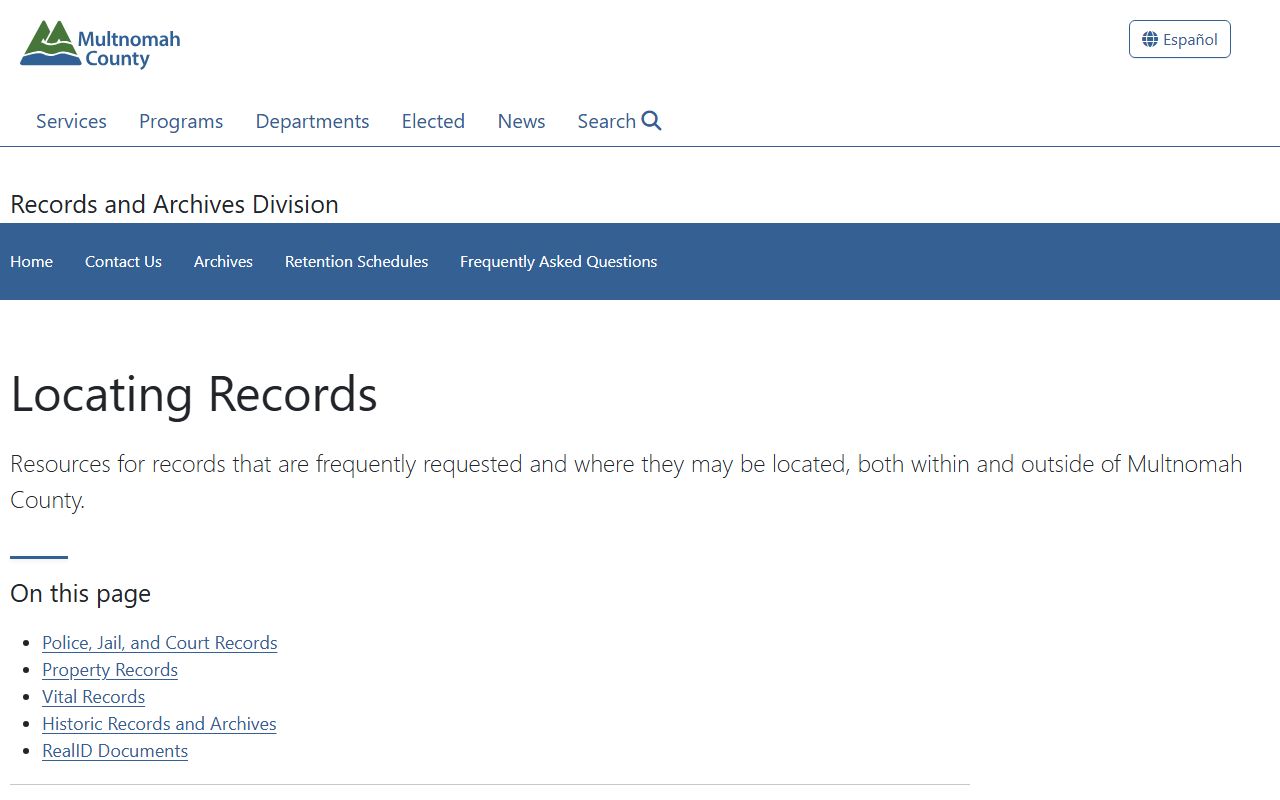 Locating records guide for Multnomah County traffic ticket records