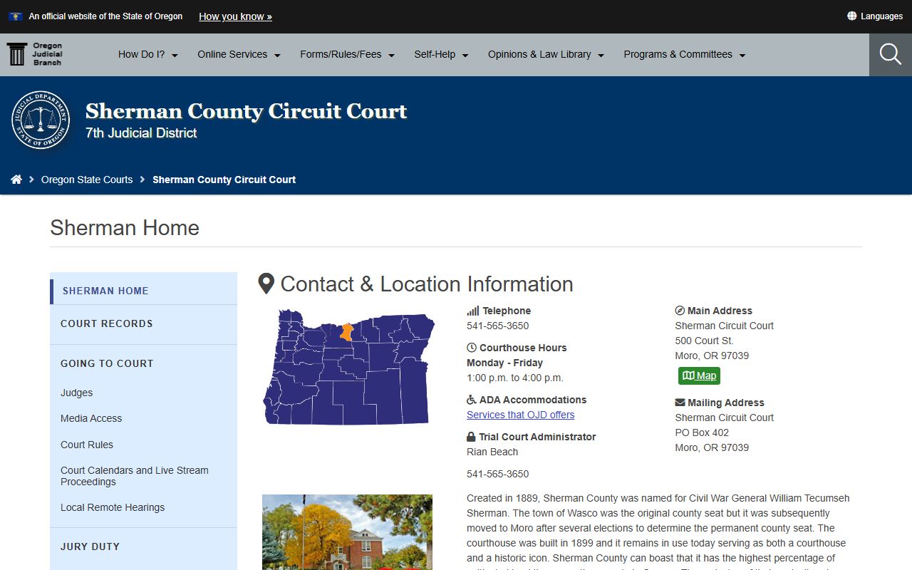 Sherman County Circuit Court website for traffic ticket records