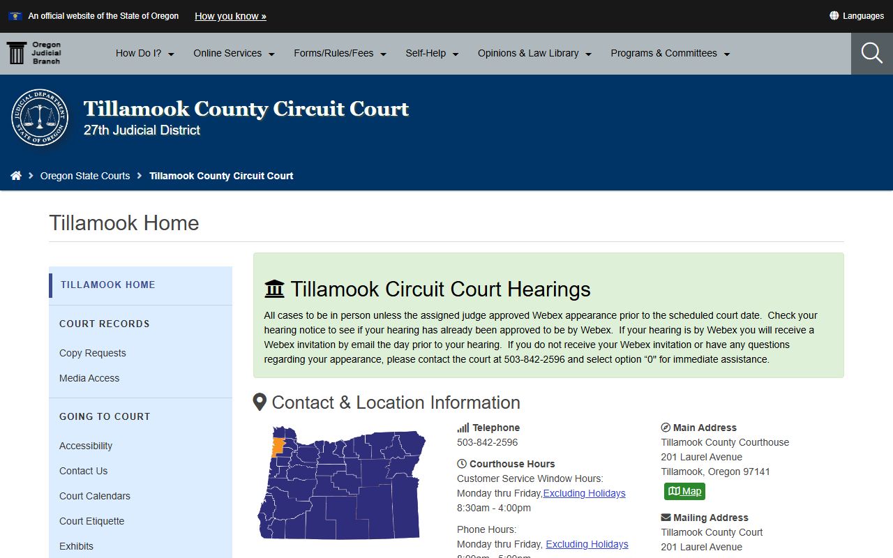 Tillamook County Circuit Court website for traffic ticket records