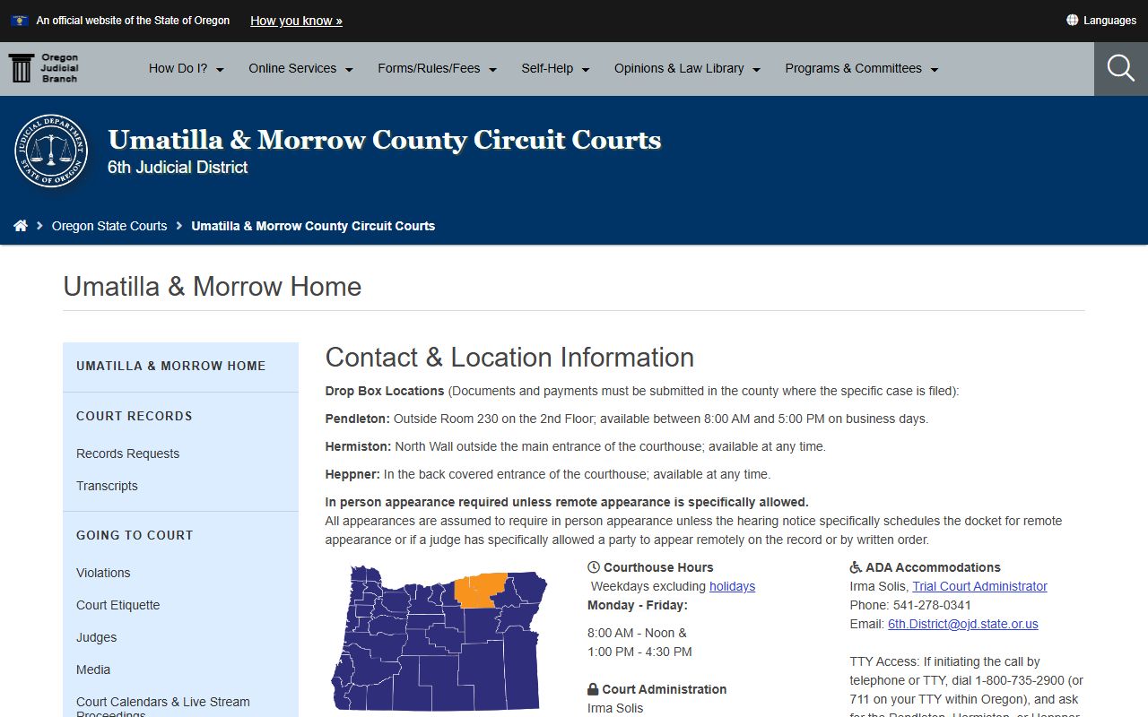 Umatilla County Circuit Court website for traffic ticket records