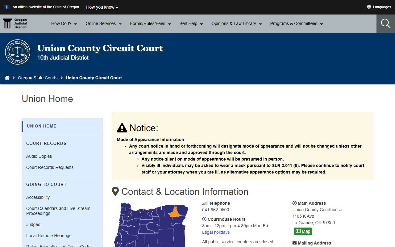 Union County Circuit Court website for traffic ticket records