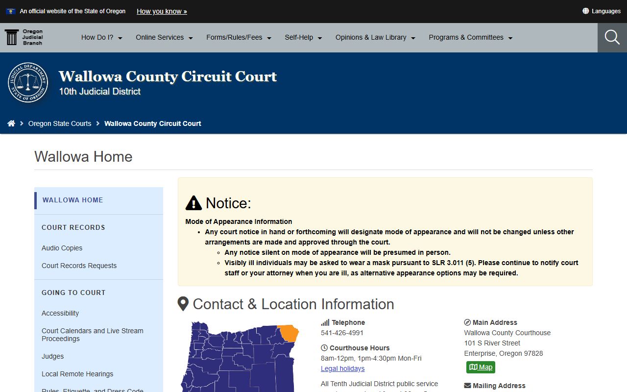Wallowa County Circuit Court website for traffic ticket records