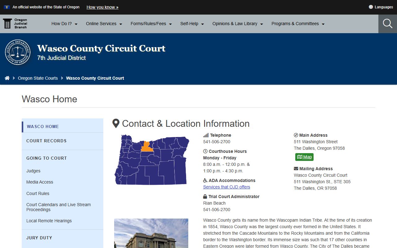 Wasco County Circuit Court website for traffic ticket records