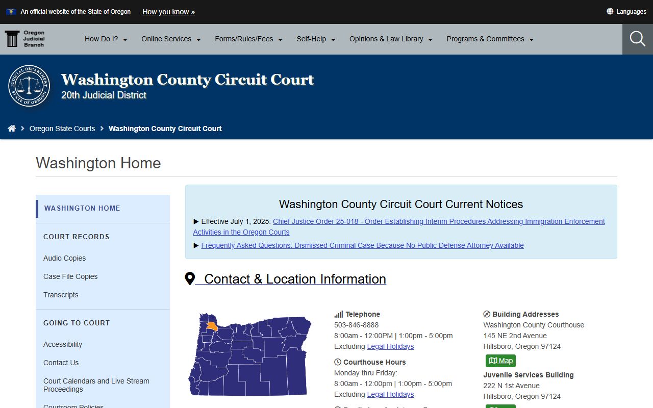 Washington County Circuit Court website for traffic ticket records