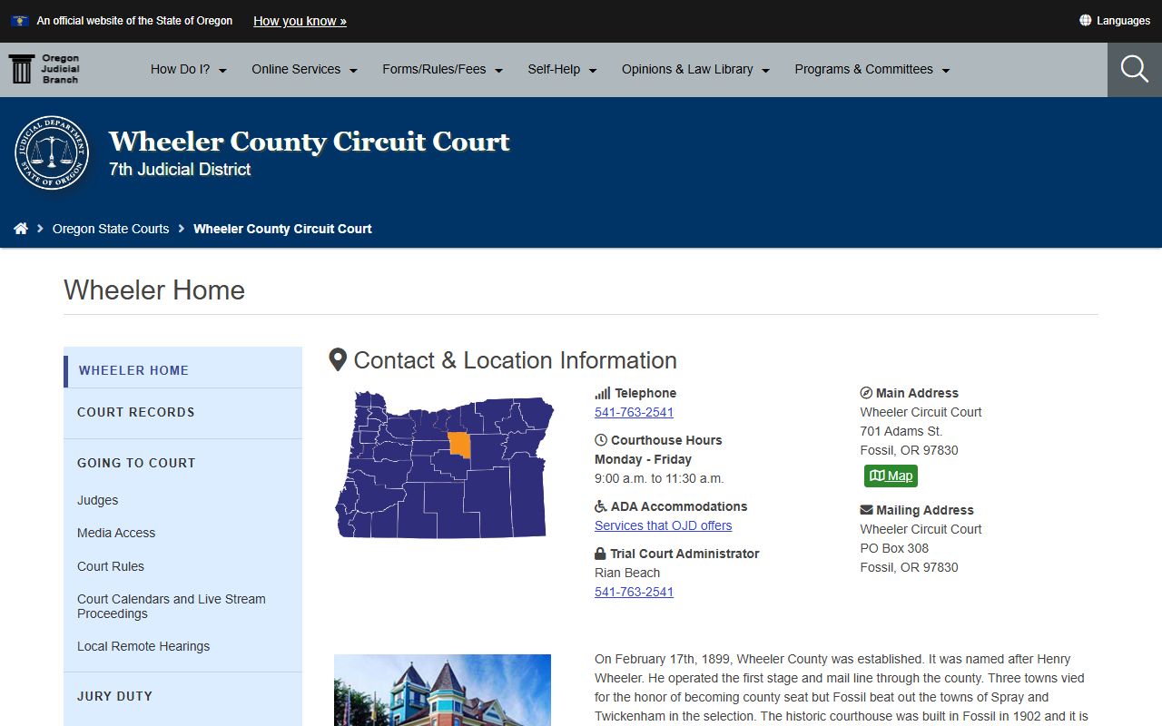 Wheeler County Circuit Court website for traffic ticket records