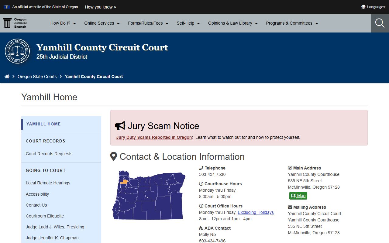 Yamhill County Circuit Court website for traffic ticket records
